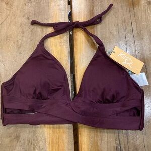 Kona sol fox wrap halter bikini royal burgundy size s 4-6 padded new with tags